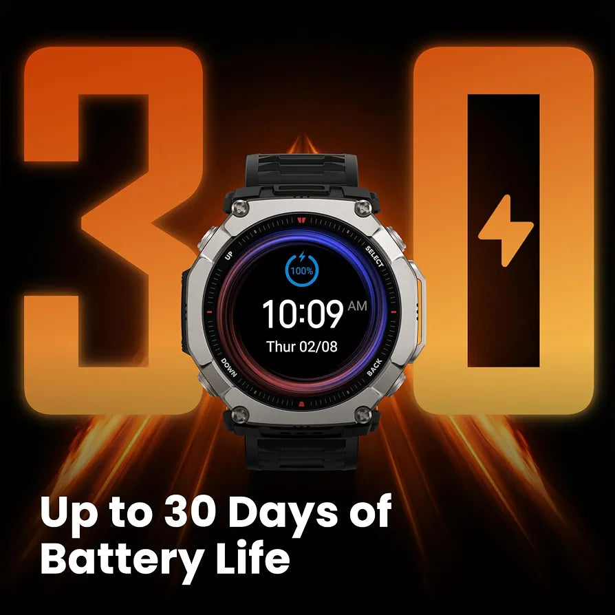 Amazfit T-Rex Ultra 2 Dual-Band GPS Outdoor Smart Watch, 51mm Ti Body, 1.5" Sapphire AMOLED Display, Flashlight, 30 Days of Battery, Offline Maps, 10 ATM, 180+ Sports Mode for Android & iPhone, Black