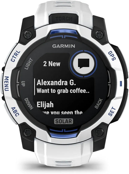 Garmin Instinct 3, Solar 45mm rugged GPS smartwatch, Whitestone