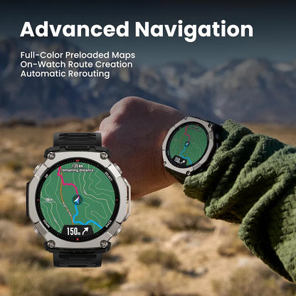 Amazfit T-Rex Ultra 2 Dual-Band GPS Outdoor Smart Watch, 51mm Ti Body, 1.5" Sapphire AMOLED Display, Flashlight, 30 Days of Battery, Offline Maps, 10 ATM, 180+ Sports Mode for Android & iPhone, Black