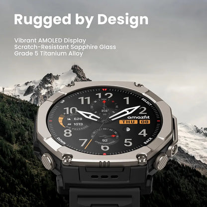 Amazfit T-Rex Ultra 2 Dual-Band GPS Outdoor Smart Watch, 51mm Ti Body, 1.5" Sapphire AMOLED Display, Flashlight, 30 Days of Battery, Offline Maps, 10 ATM, 180+ Sports Mode for Android & iPhone, Black