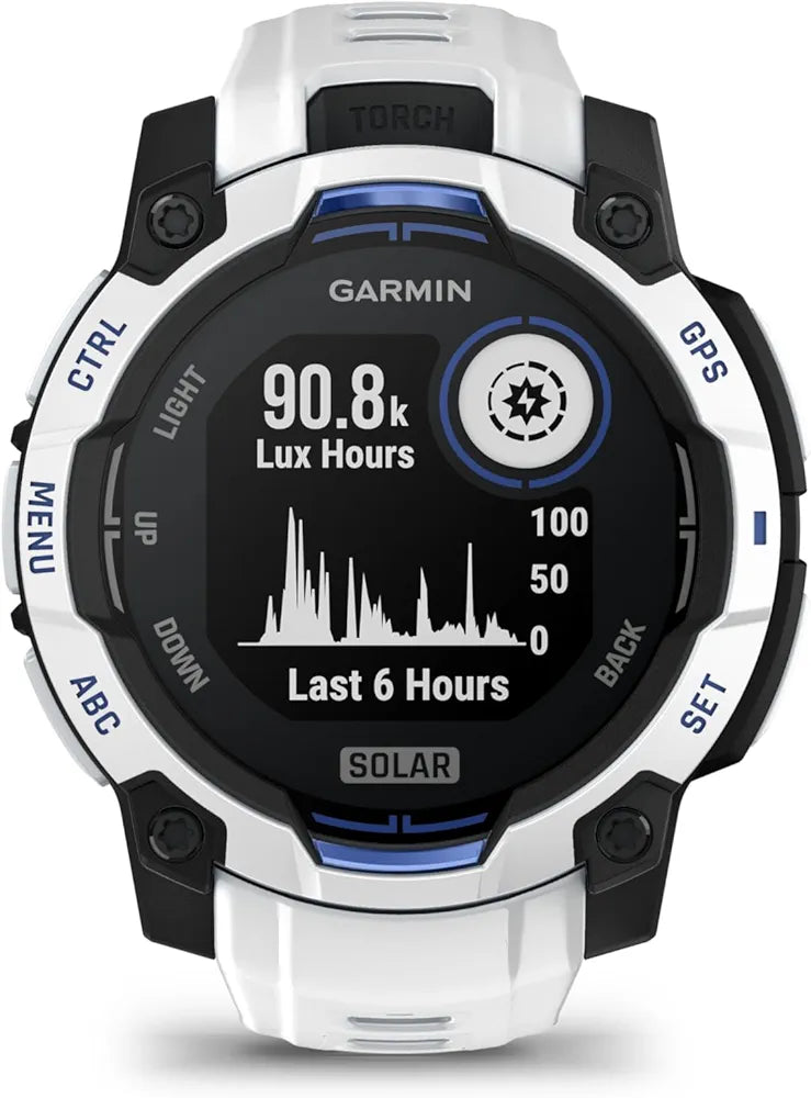 Garmin Instinct 3, Solar 45mm rugged GPS smartwatch, Whitestone